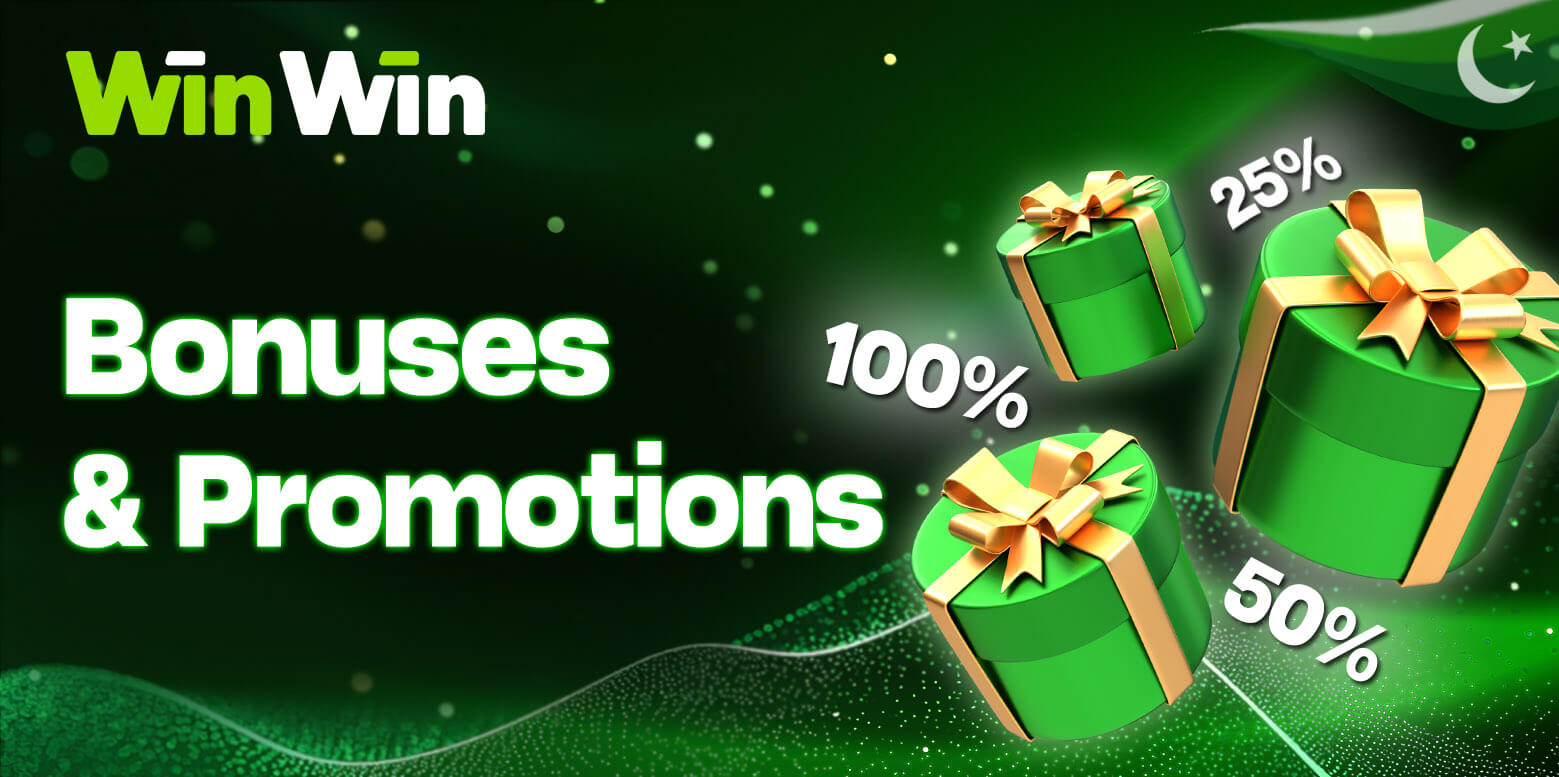 WinWin bonuses and promotions for Pakistani sports bettors including welcome bonus, free bets, cashback, and tournaments